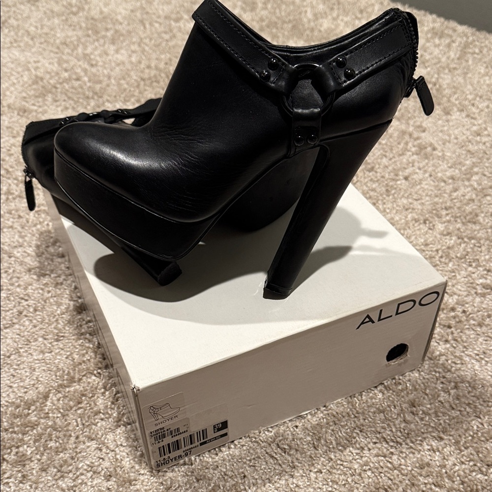 Aldo Sleek Black Heeled Boots